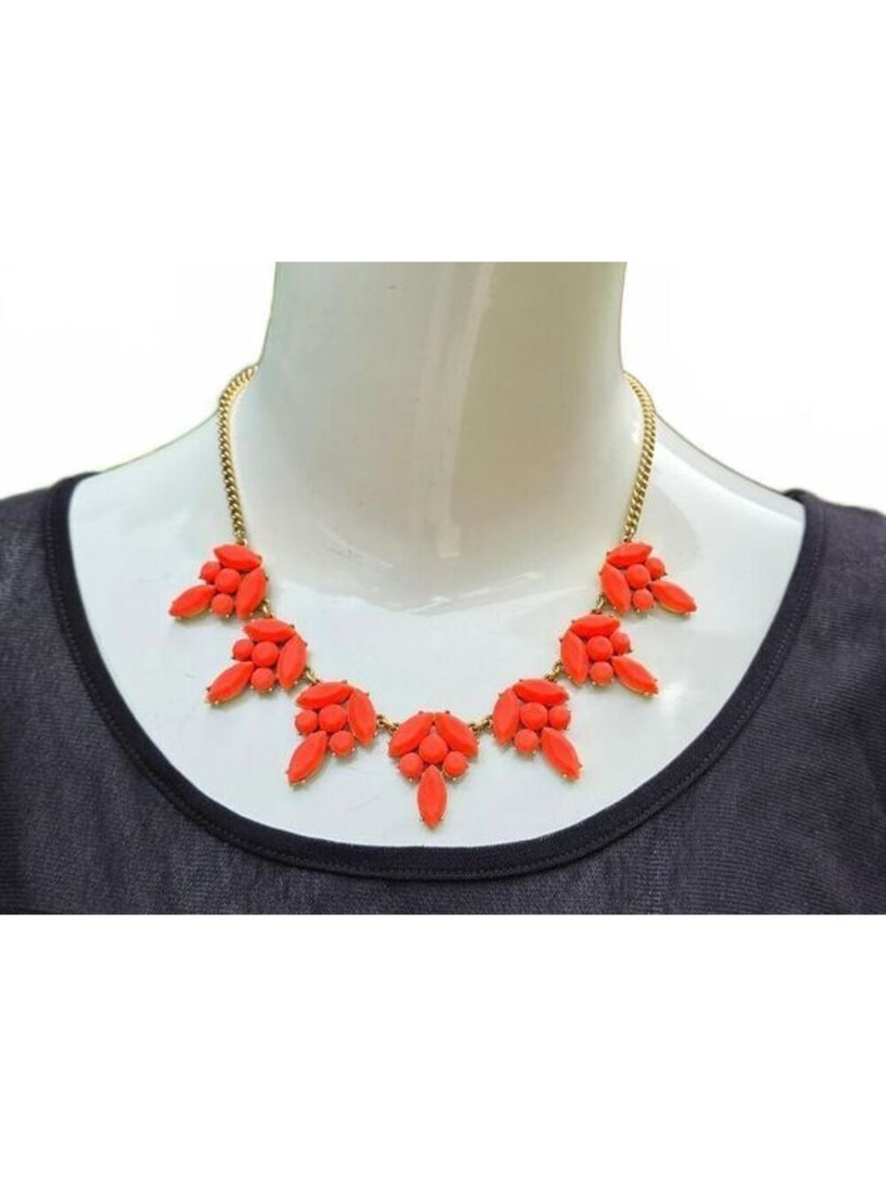 J. Crew Archival Coral Orange Marquise Cluster Statement Necklace 2010's